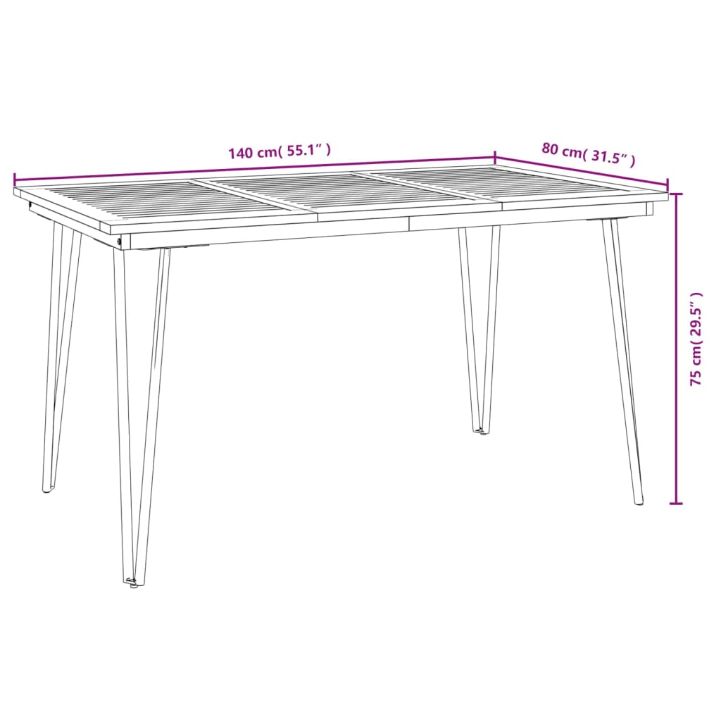 Mesa de jardín con patas en U madera maciza acacia 148x80x75 cm vidaXL