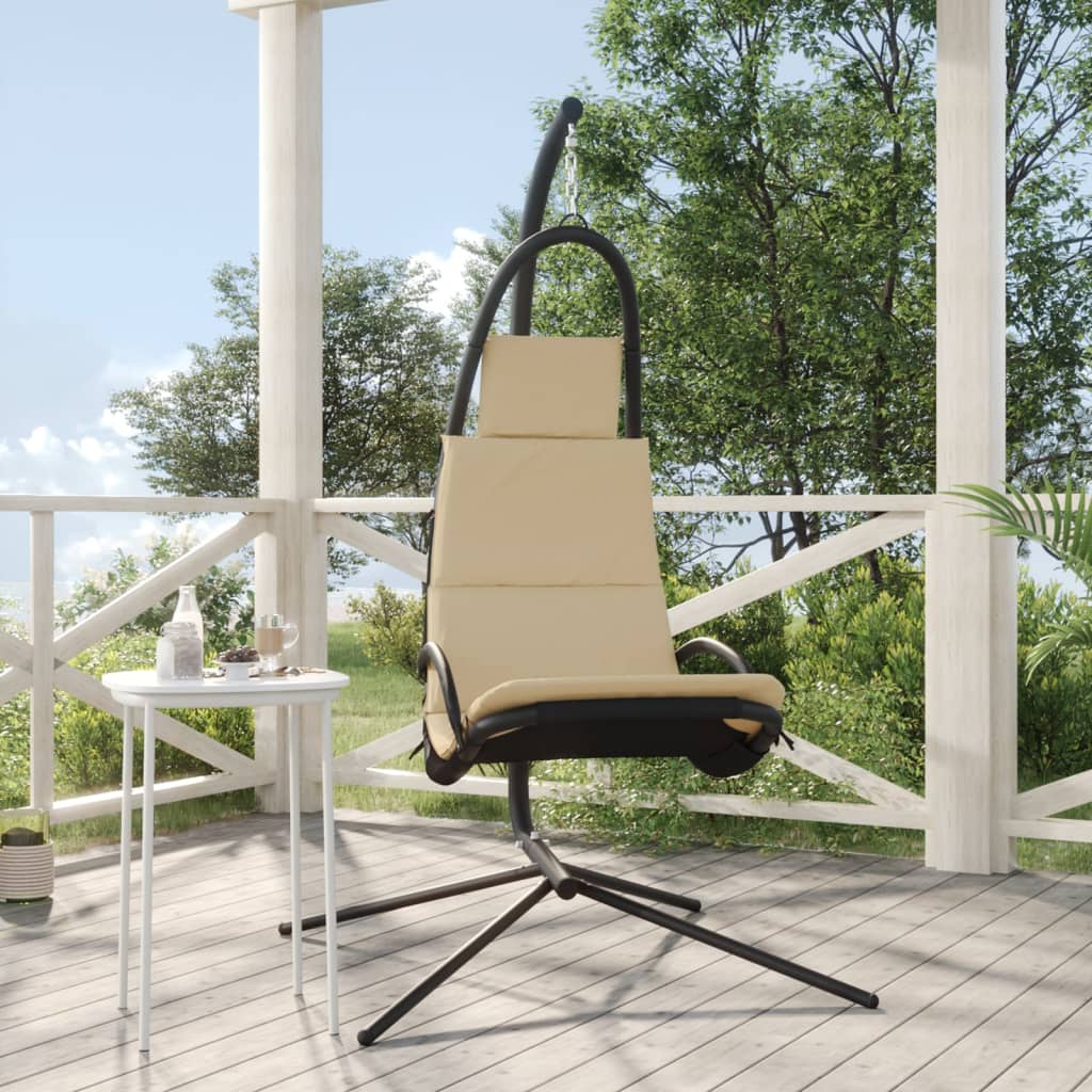 Vetonek Silla colgante de jardín con cojín acero y tela Oxford crema