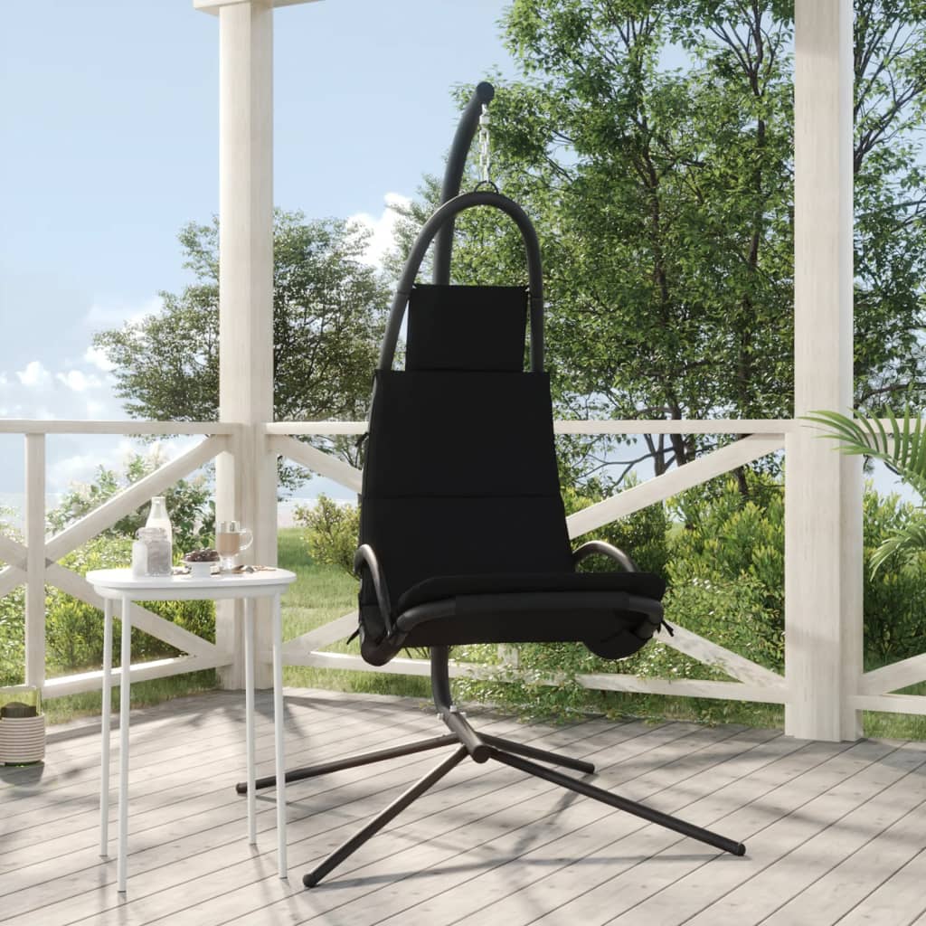 Vetonek Silla colgante de jardín con cojín acero y tela Oxford negro