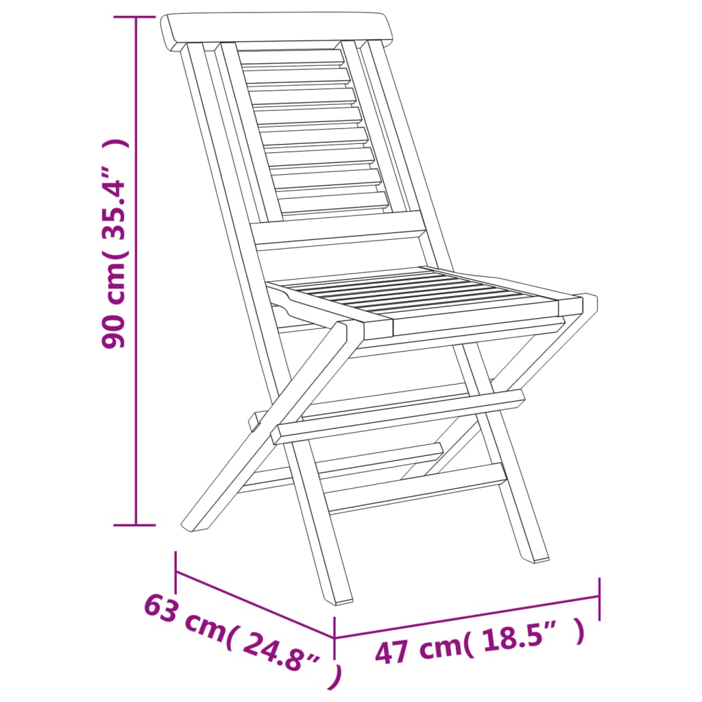 Cadires de jardí plegables 2 UDS TEAK DE FUSTA SOLIDA 47X63X90CM