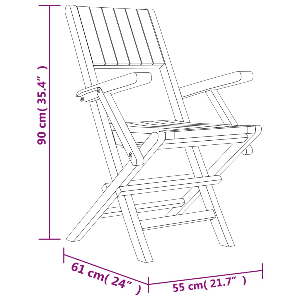 Cadires de jardí plegables 2 UDS TEAK DE FUSTA MACIZA 55X61X90 CM