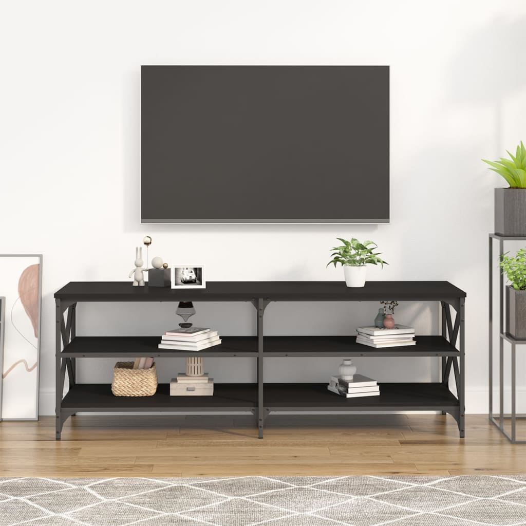 Mueble de TV madera negro 140x40x50 cm