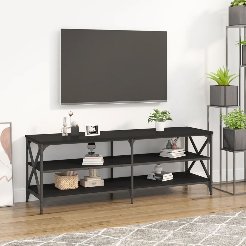 Vetonek Mueble de TV madera contrachapada negro 140x40x50 cm