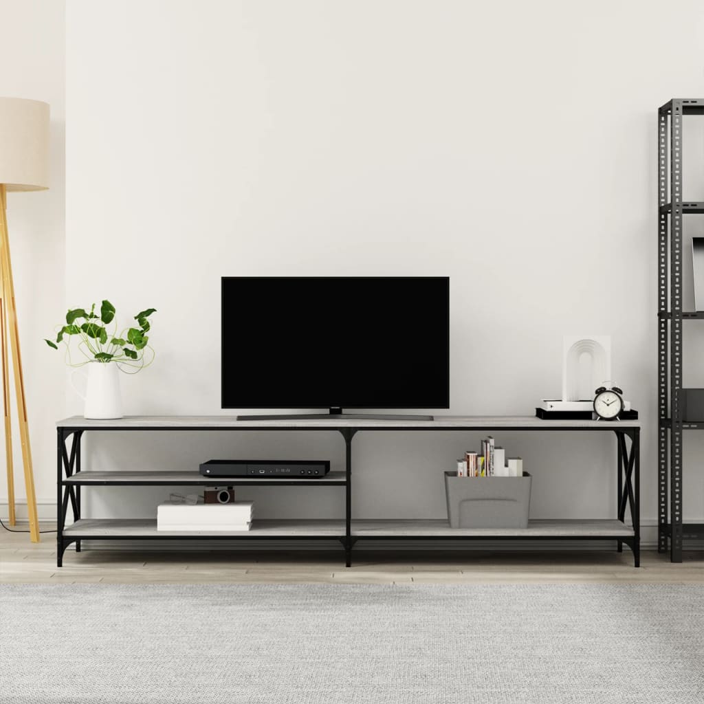 Vetonek Mueble TV metal y madera contrachapada gris Sonoma 200x40x50 cm