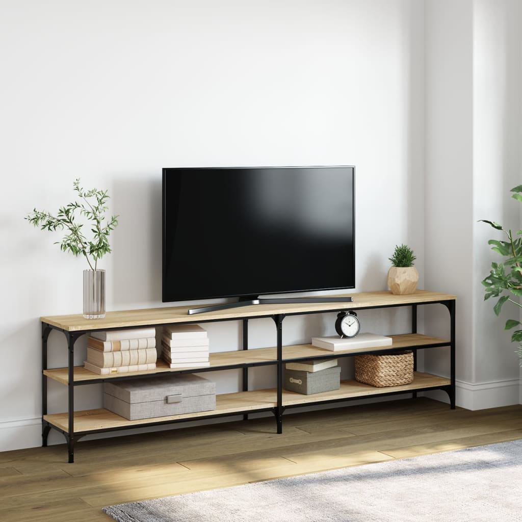 Vetonek Mueble TV metal y madera contrachapada roble Sonoma 180x30x50cm