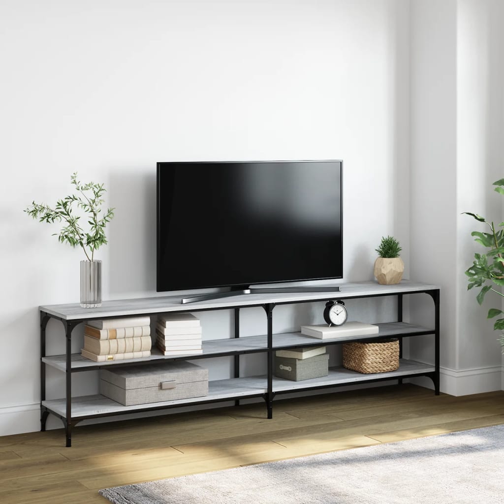 Vetonek Mueble TV metal y madera contrachapada gris Sonoma 180x30x50 cm