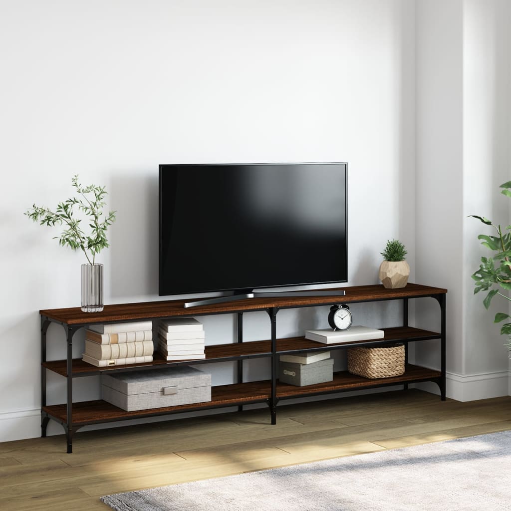 Vetonek Mueble TV metal y madera contrachapada marrón roble 180x30x50cm