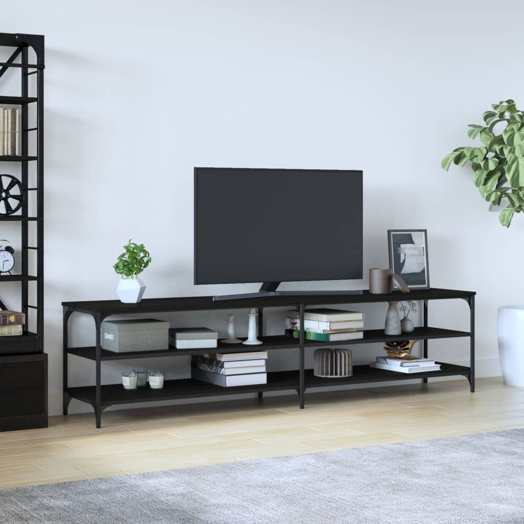 Vetonek Mueble de TV metal y madera contrachapada negro 200x30x50 cm