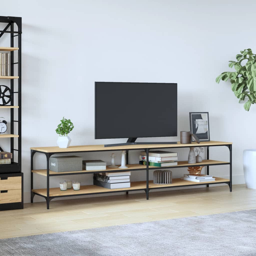 Vetonek Mueble TV metal y madera contrachapada roble Sonoma 200x30x50cm