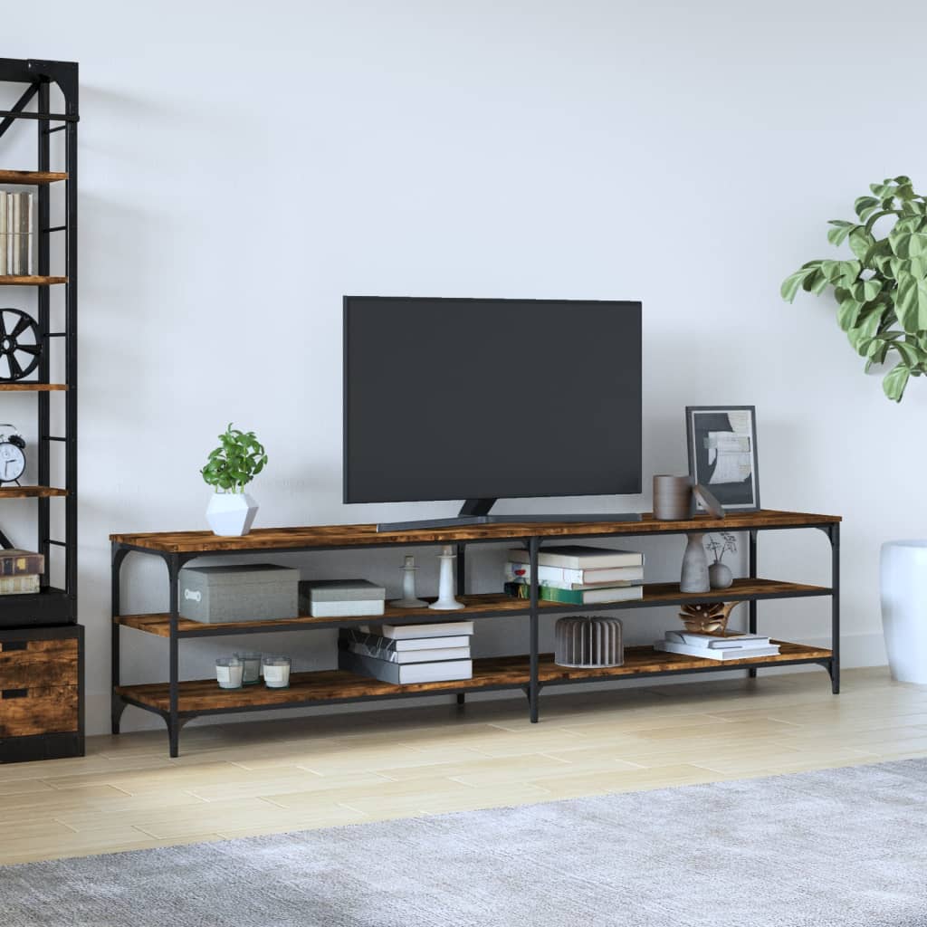 Vetonek Mueble de TV metal y contrachapada roble ahumado 200x30x50cm