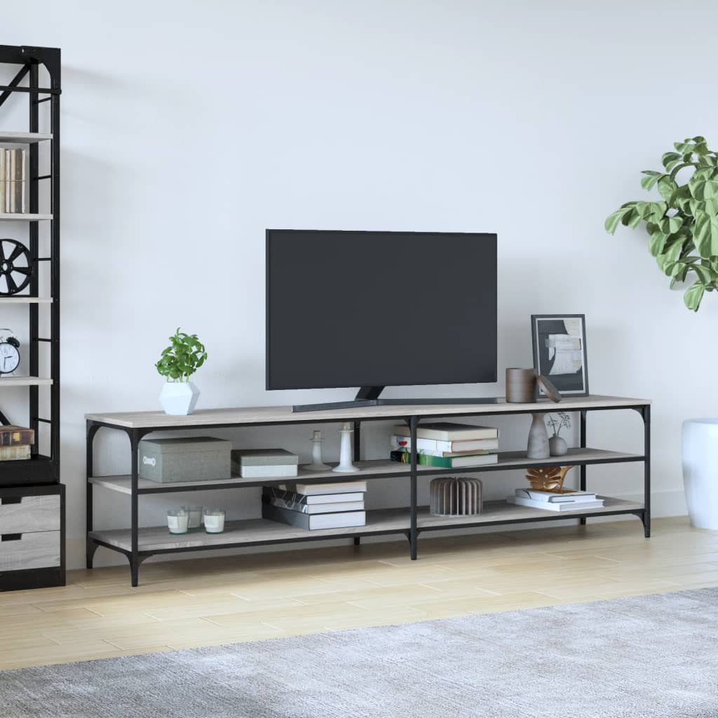 Vetonek Mueble TV metal y madera contrachapada gris Sonoma 200x30x50 cm