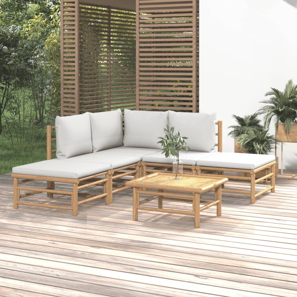 Vetonek Set de muebles de jardín 6 piezas bambú con cojines gris claro