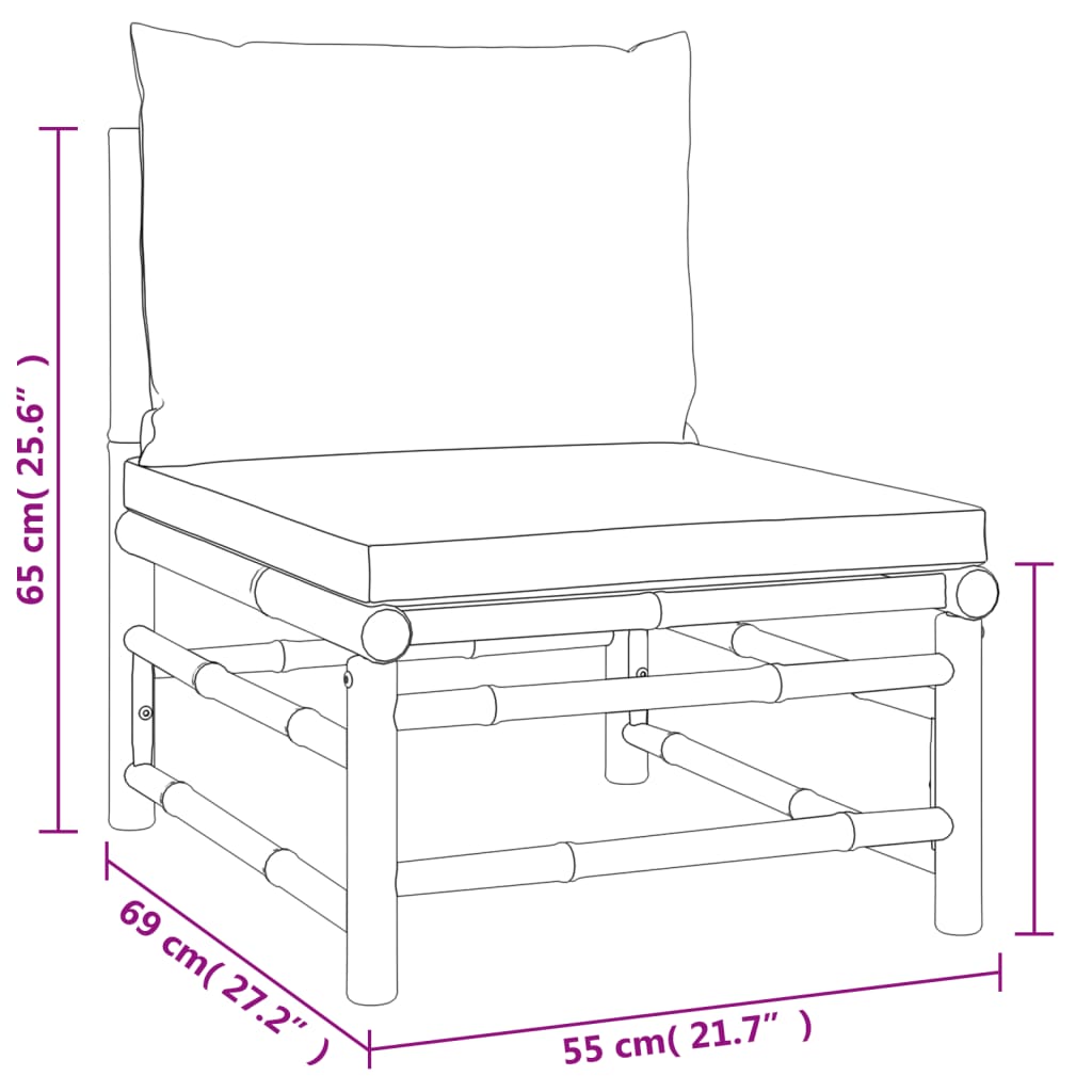 Set de muebles de jardín 3 piezas bambú y cojines gris claro vidaXL