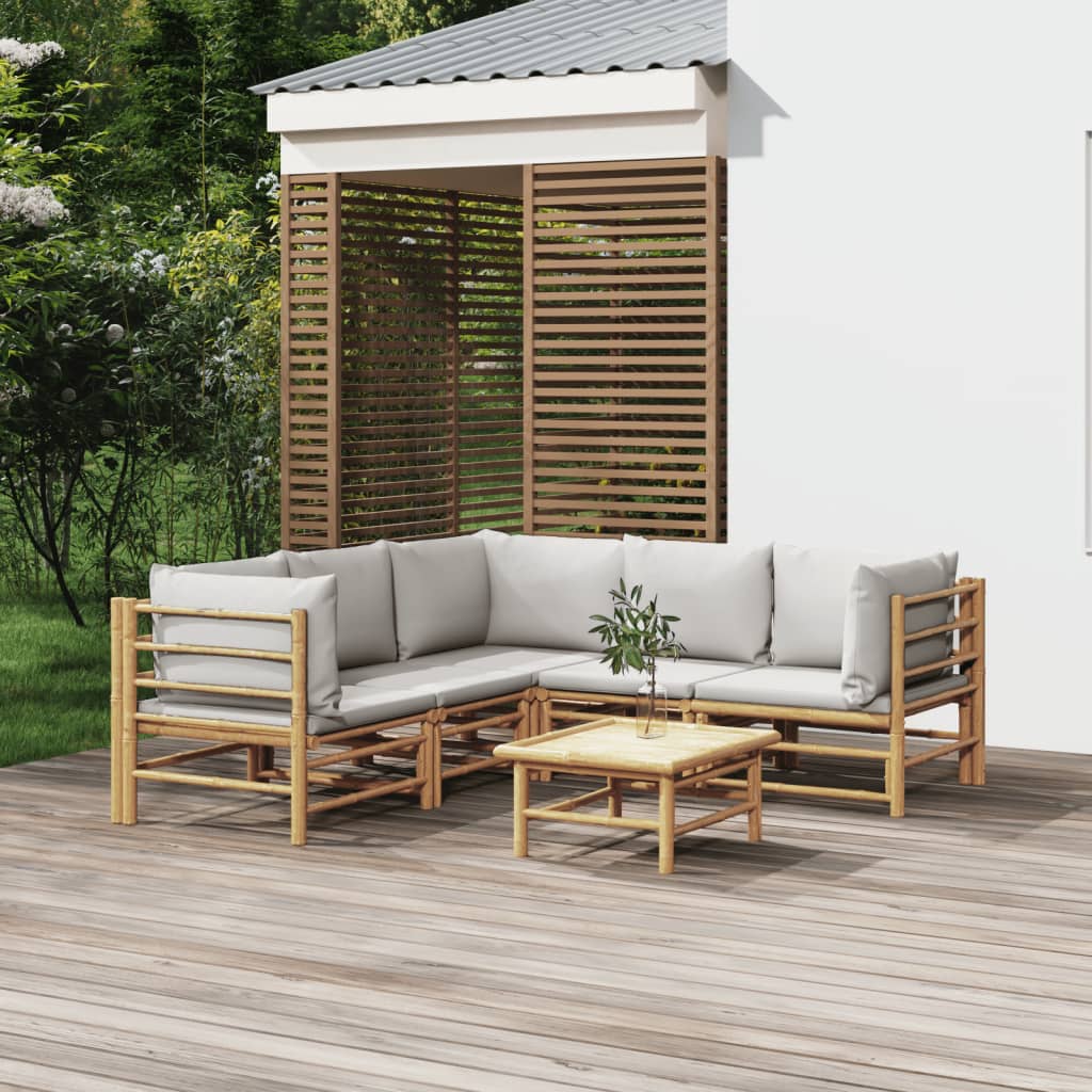 Vetonek Set de muebles de jardín 6 piezas bambú con cojines gris claro