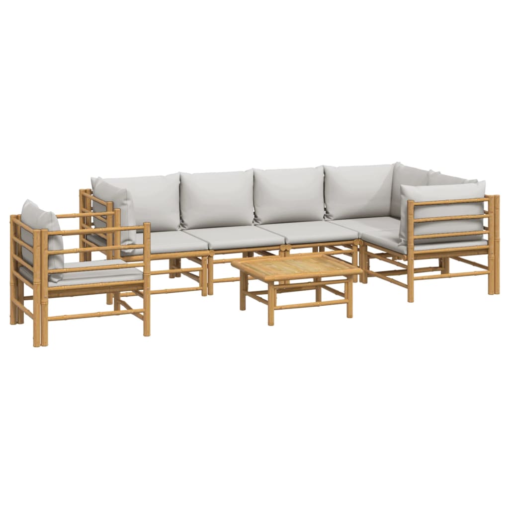 Set de muebles de jardín 7 piezas bambú y cojines gris claro vidaXL