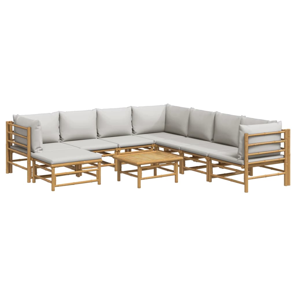 Set de muebles de jardín 9 piezas bambú y cojines gris claro vidaXL