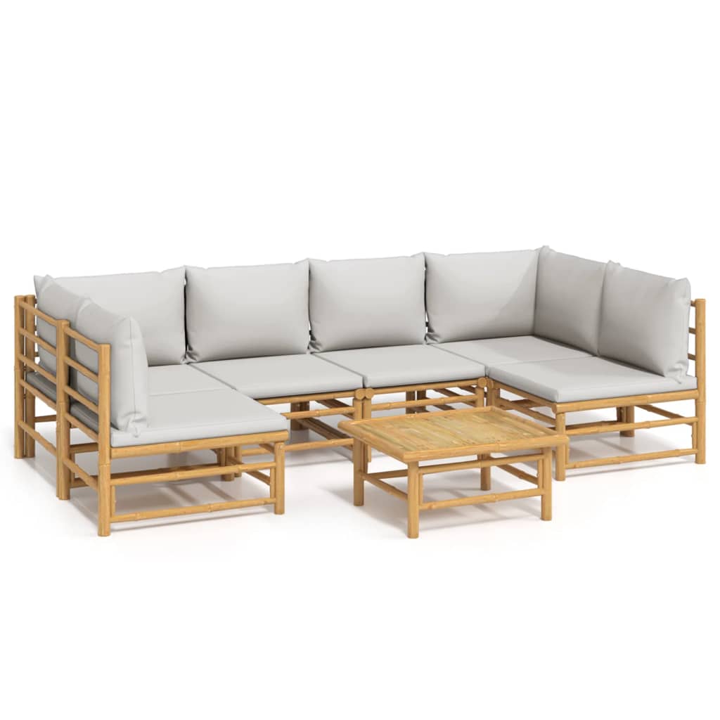 Set de muebles de jardín 7 piezas bambú y cojines gris claro vidaXL