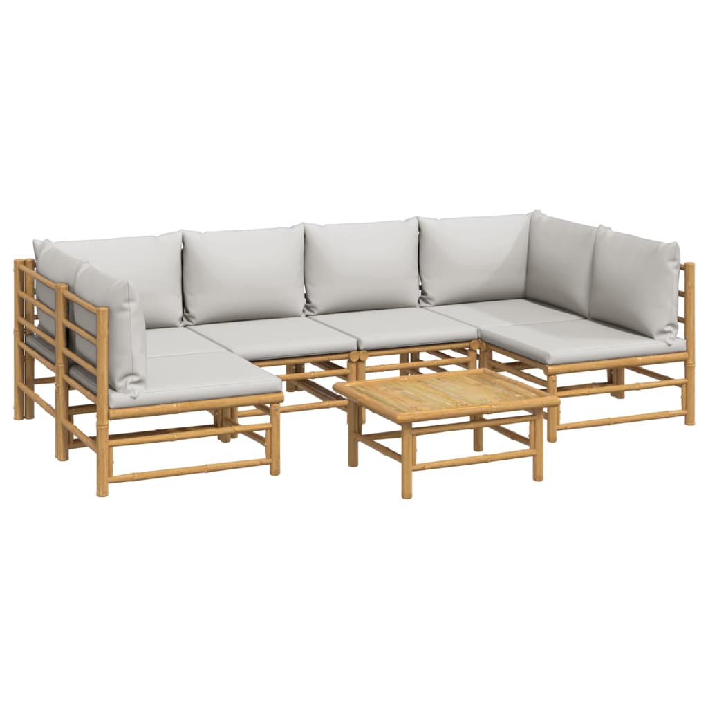 Set de muebles de jardín 7 piezas bambú y cojines gris claro vidaXL