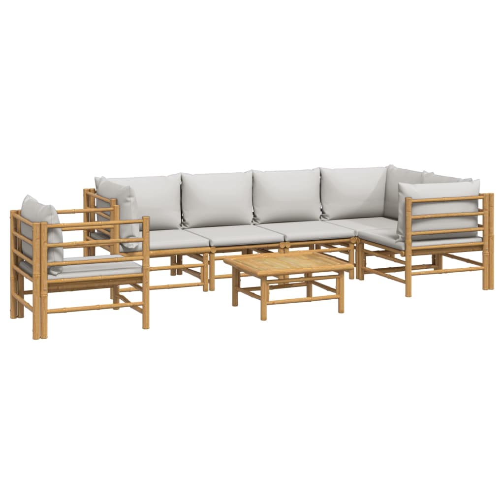 Set de muebles de jardín 7 piezas bambú y cojines gris claro vidaXL