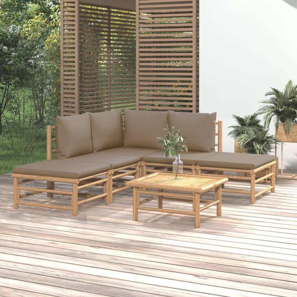 Vetonek Set de muebles de jardín 6 piezas bambú con cojines gris taupé