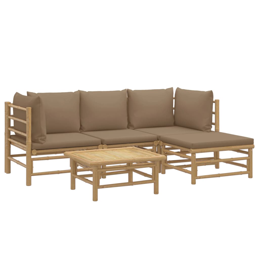 Set de muebles de jardín 5 piezas bambú y cojines gris taupé vidaXL