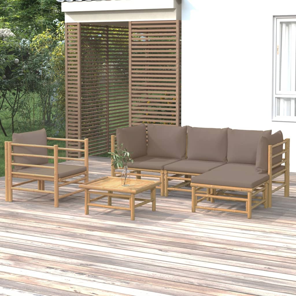 Vetonek Set de muebles de jardín 6 piezas bambú con cojines gris taupé