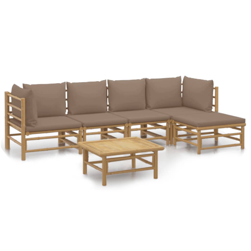 Set de muebles de jardín 6 piezas bambú con cojines gris taupé vidaXL