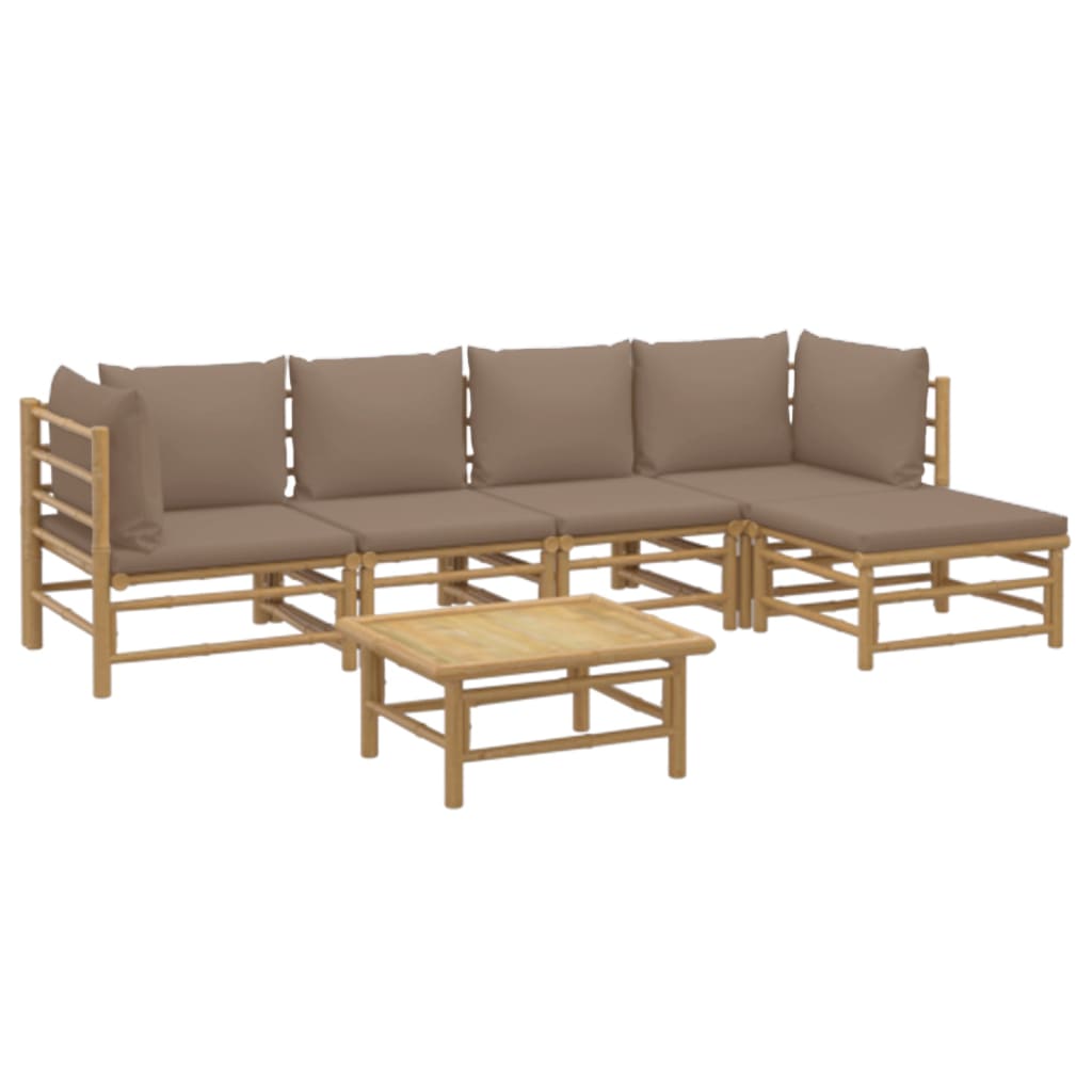 Set de muebles de jardín 6 piezas bambú con cojines gris taupé vidaXL