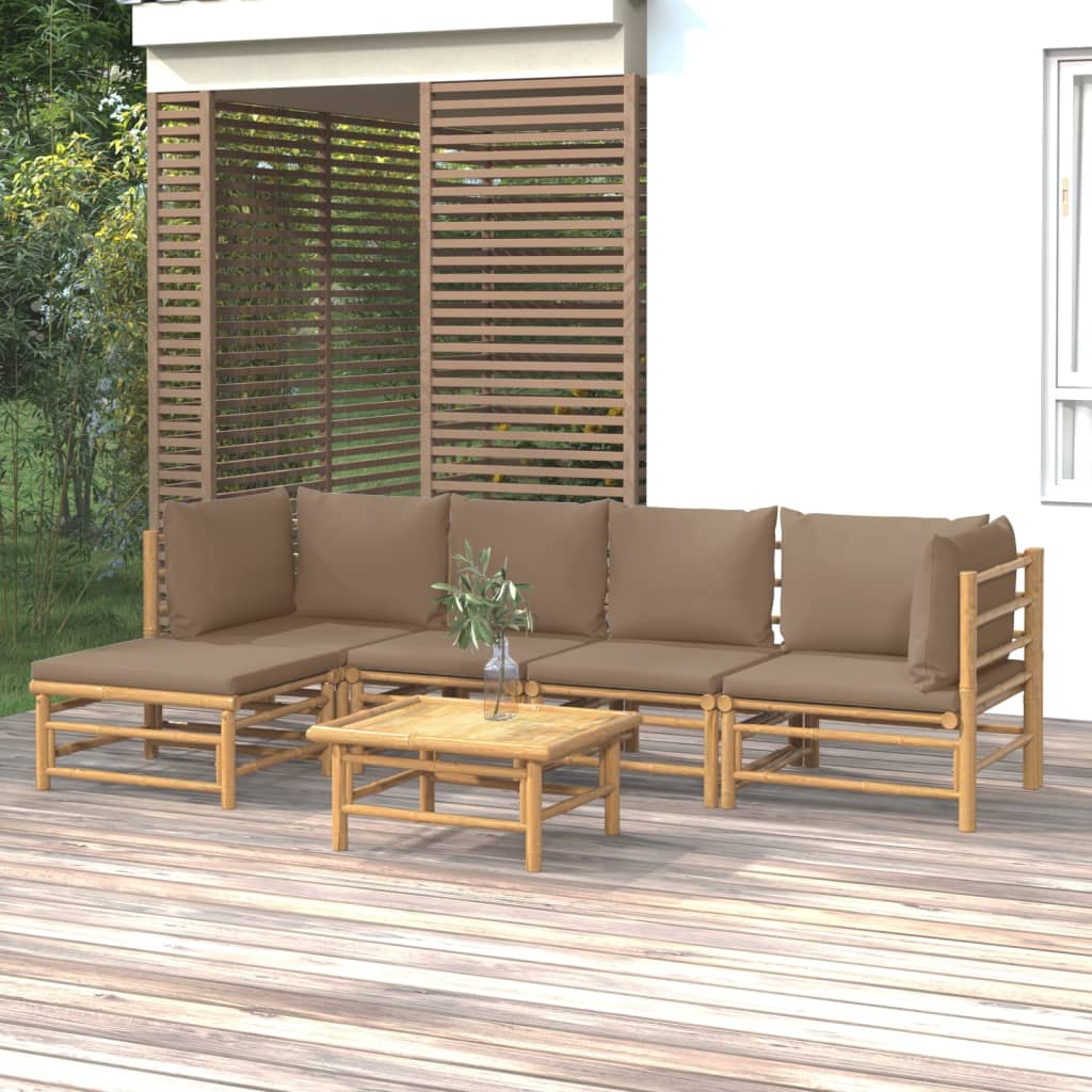 Vetonek Set de muebles de jardín 6 piezas bambú con cojines gris taupé