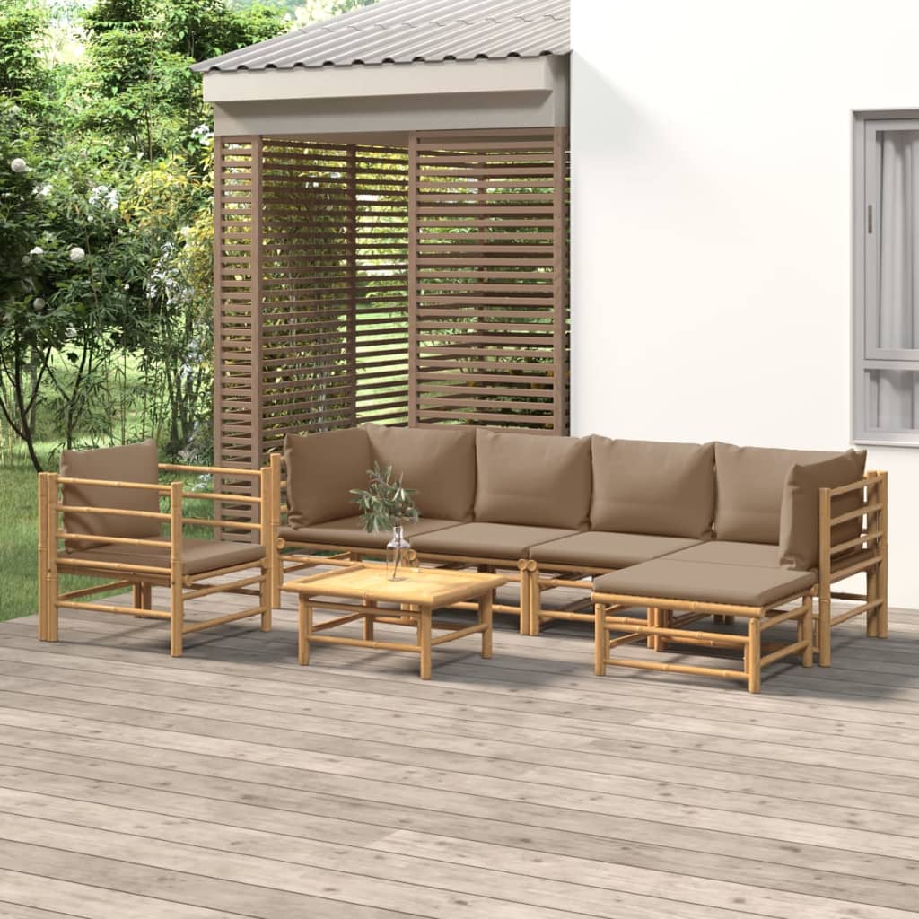 Vetonek Set de muebles de jardín 7 piezas bambú y cojines gris taupe