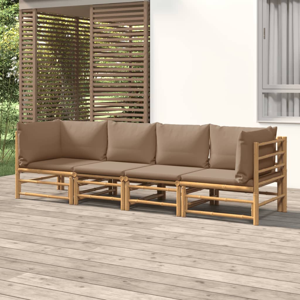 Vetonek Set de muebles de jardín 4 piezas bambú y cojines gris taupe