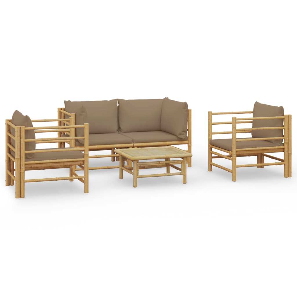 Set de muebles de jardín 5 piezas bambú y cojines gris taupé vidaXL