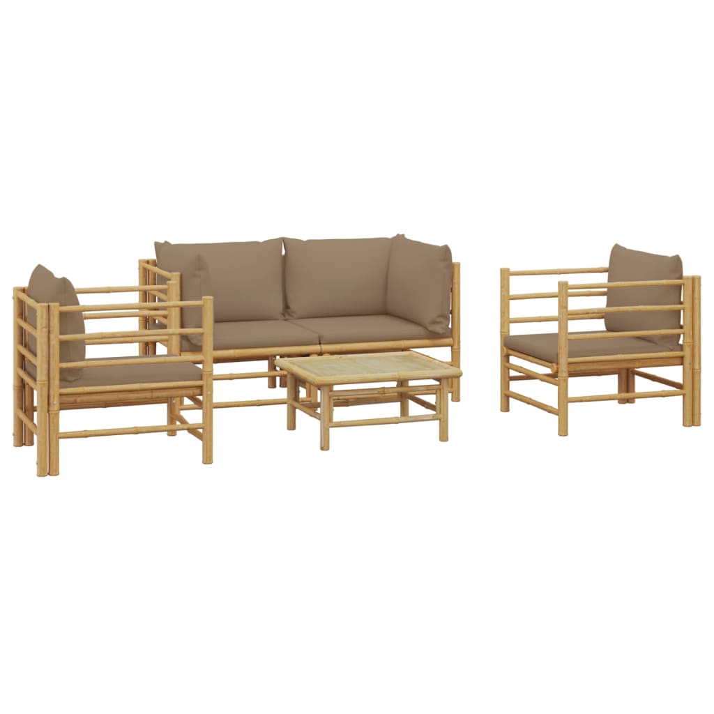 Set de muebles de jardín 5 piezas bambú y cojines gris taupé vidaXL