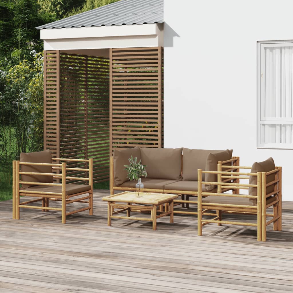 Vetonek Set de muebles de jardín 5 piezas bambú y cojines gris taupé