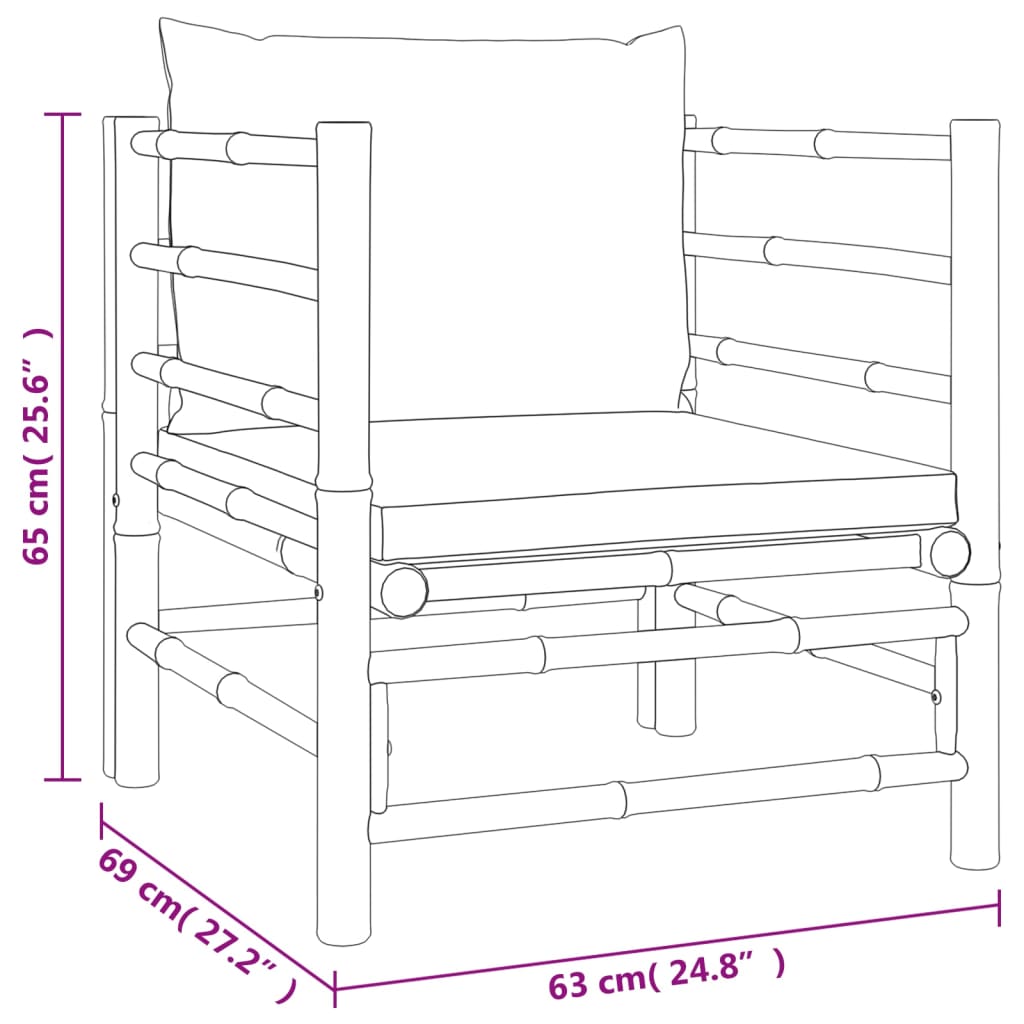 Set de muebles de jardín 5 piezas bambú y cojines gris taupé vidaXL