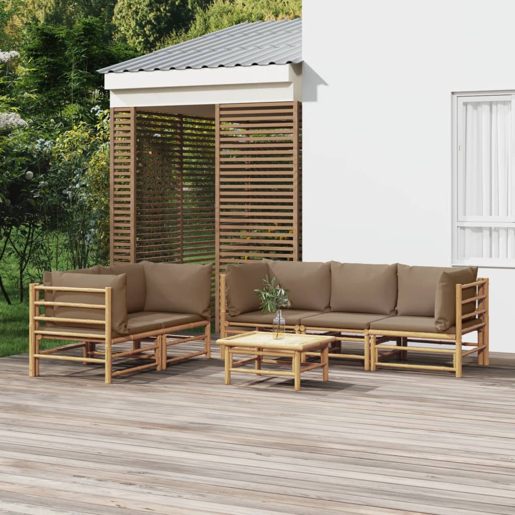 Vetonek Set de muebles de jardín 6 piezas bambú con cojines gris taupé