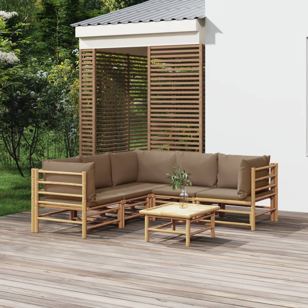 Vetonek Set de muebles de jardín 6 piezas bambú con cojines gris taupé