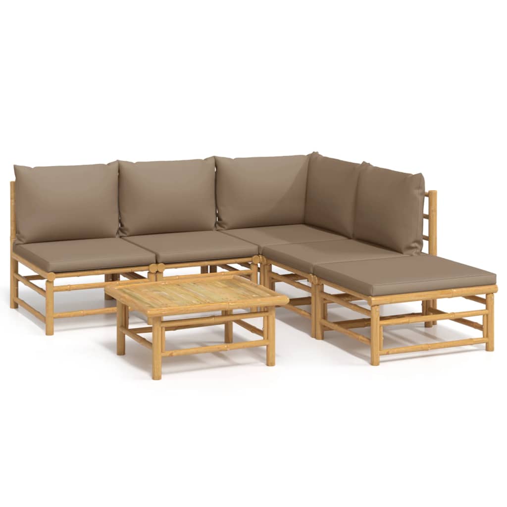 Set de muebles de jardín 6 piezas bambú con cojines gris taupé vidaXL