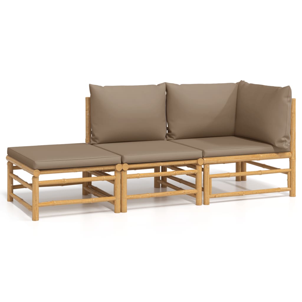 Set de muebles de jardín 3 piezas bambú y cojines gris taupe vidaXL