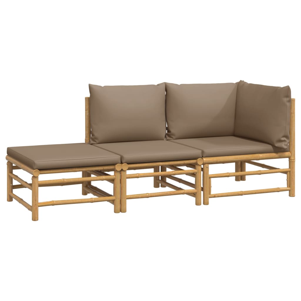 Set de muebles de jardín 3 piezas bambú y cojines gris taupe vidaXL