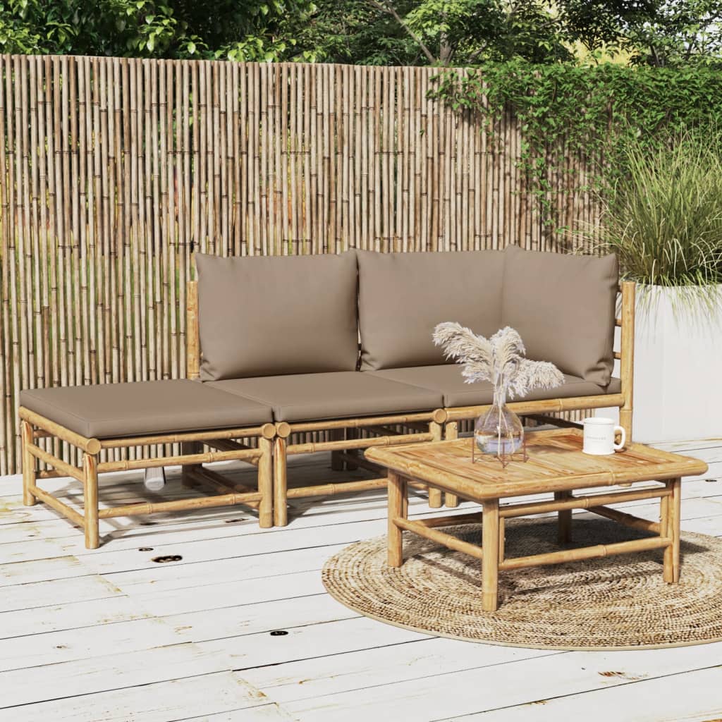 Vetonek Set de muebles de jardín 3 piezas bambú y cojines gris taupe