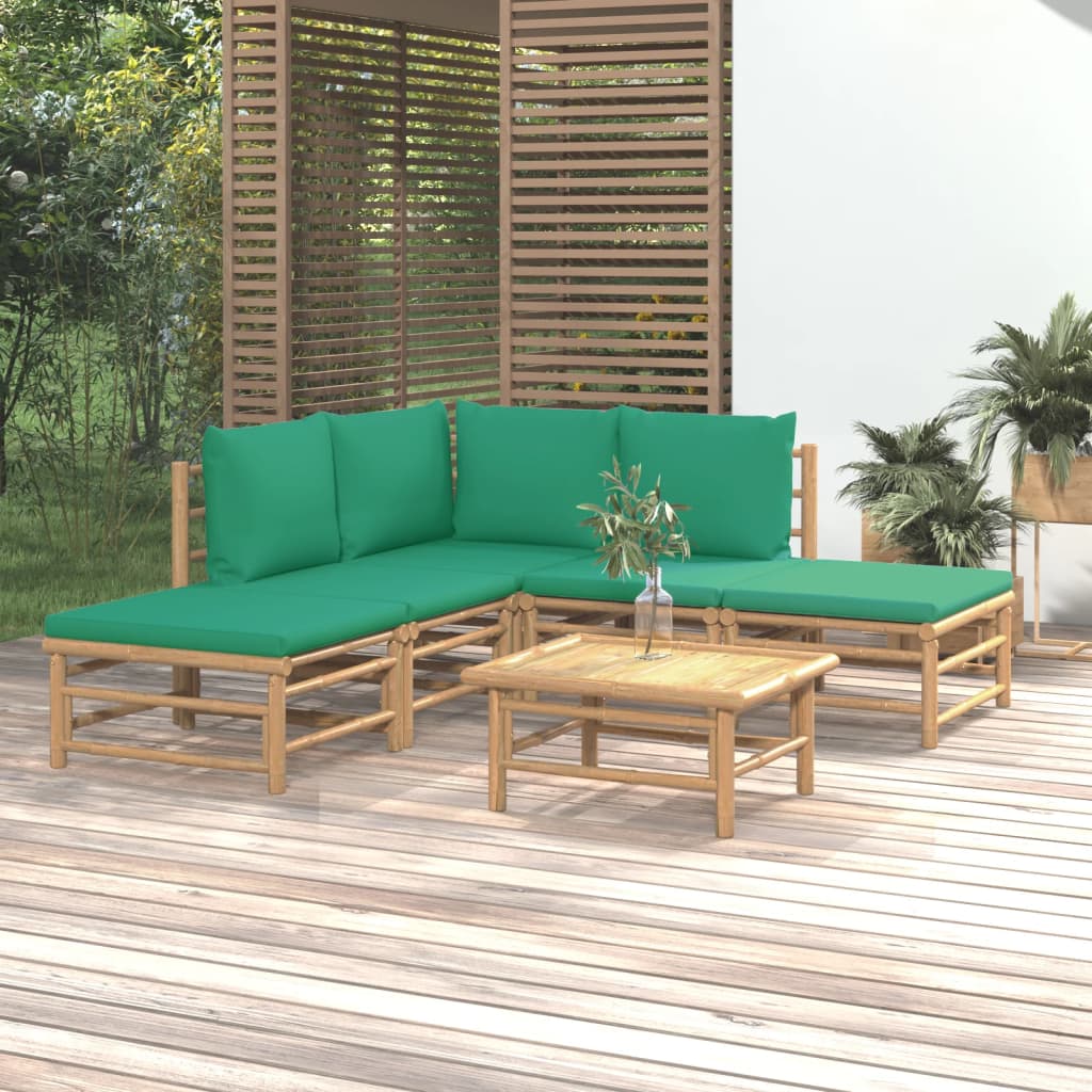 Vetonek Set de muebles de jardín 6 piezas bambú con cojines verde