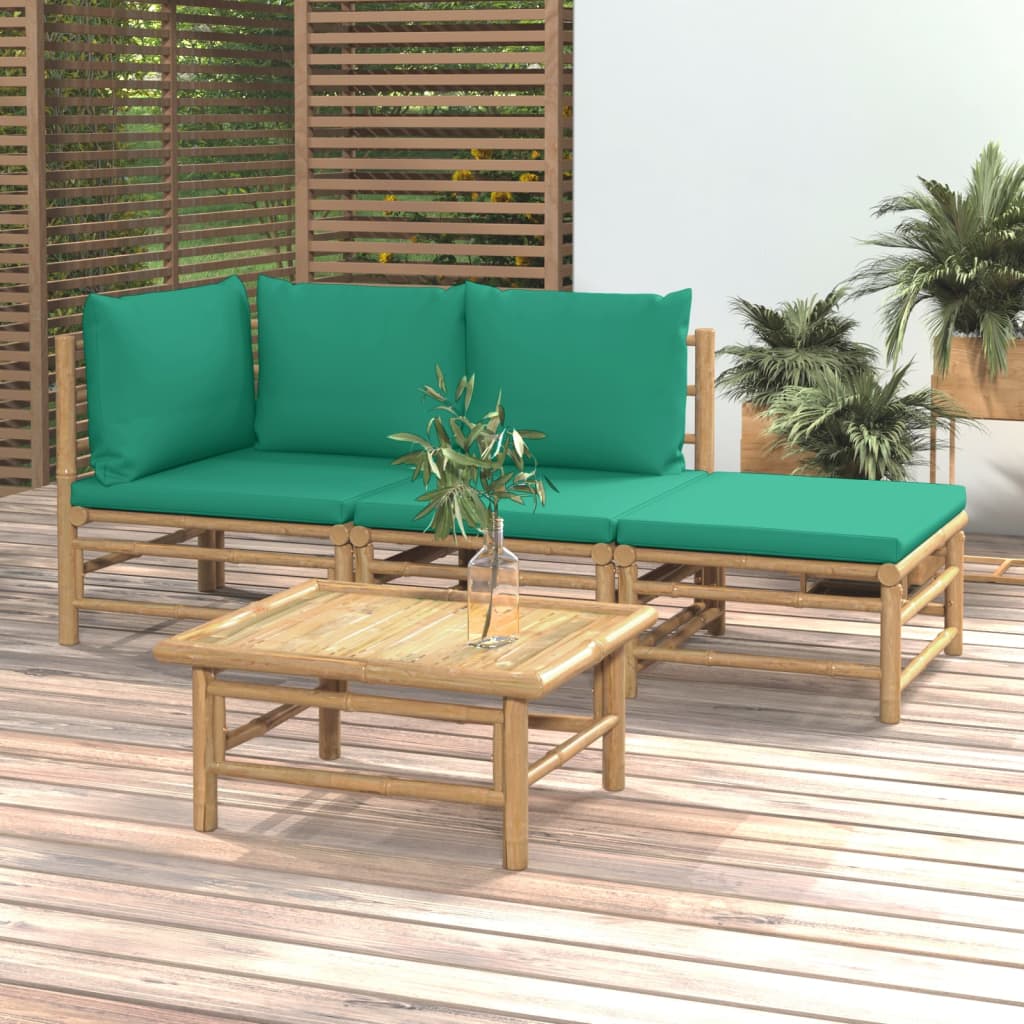 Vetonek Set de muebles de jardín 4 piezas bambú con cojines verde