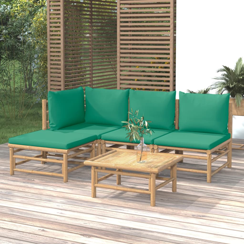 Vetonek Set de muebles de jardín 5 piezas bambú con cojines verde