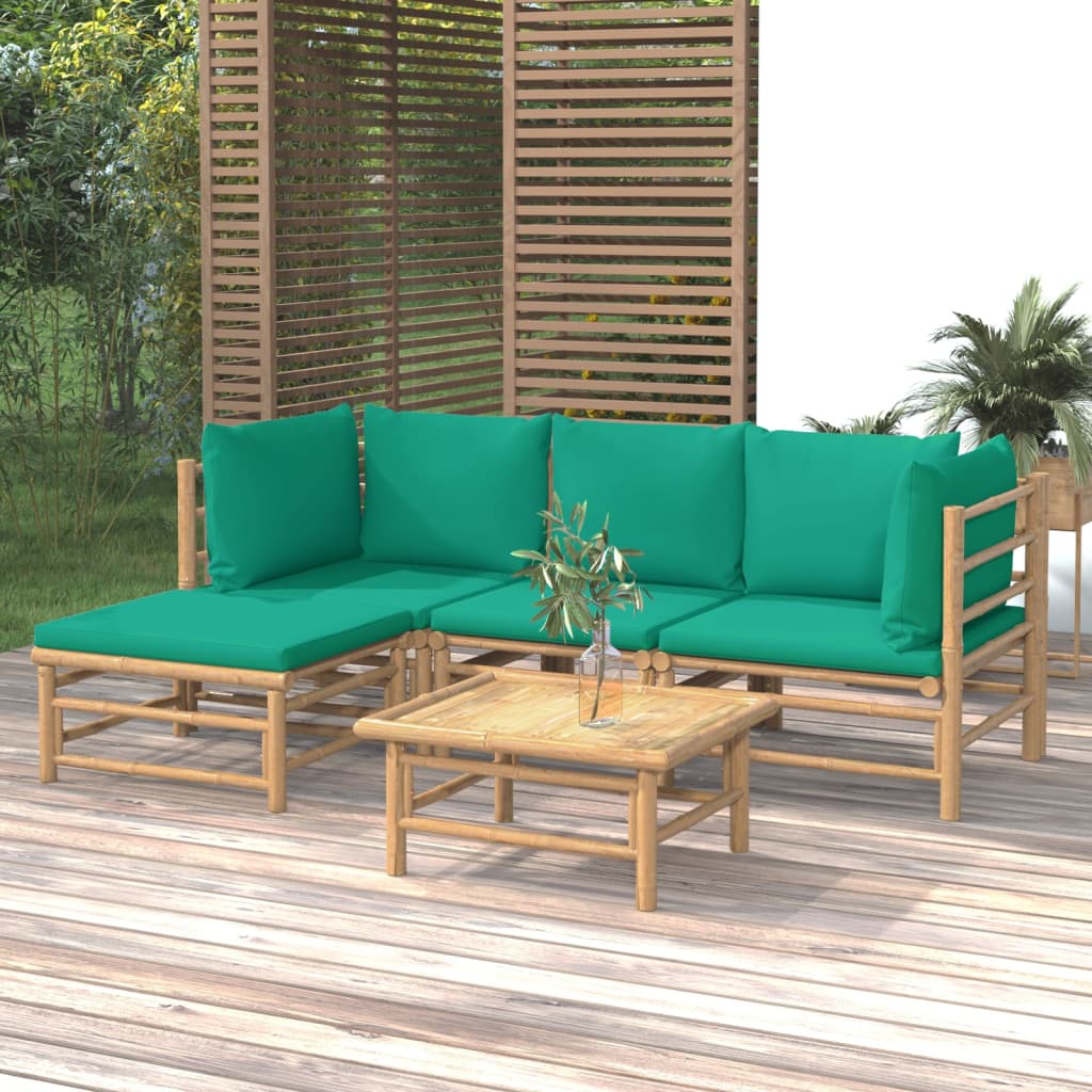 Vetonek Set de muebles de jardín 5 piezas bambú con cojines verde