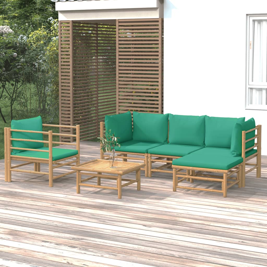 Vetonek Set de muebles de jardín 6 piezas bambú con cojines verde