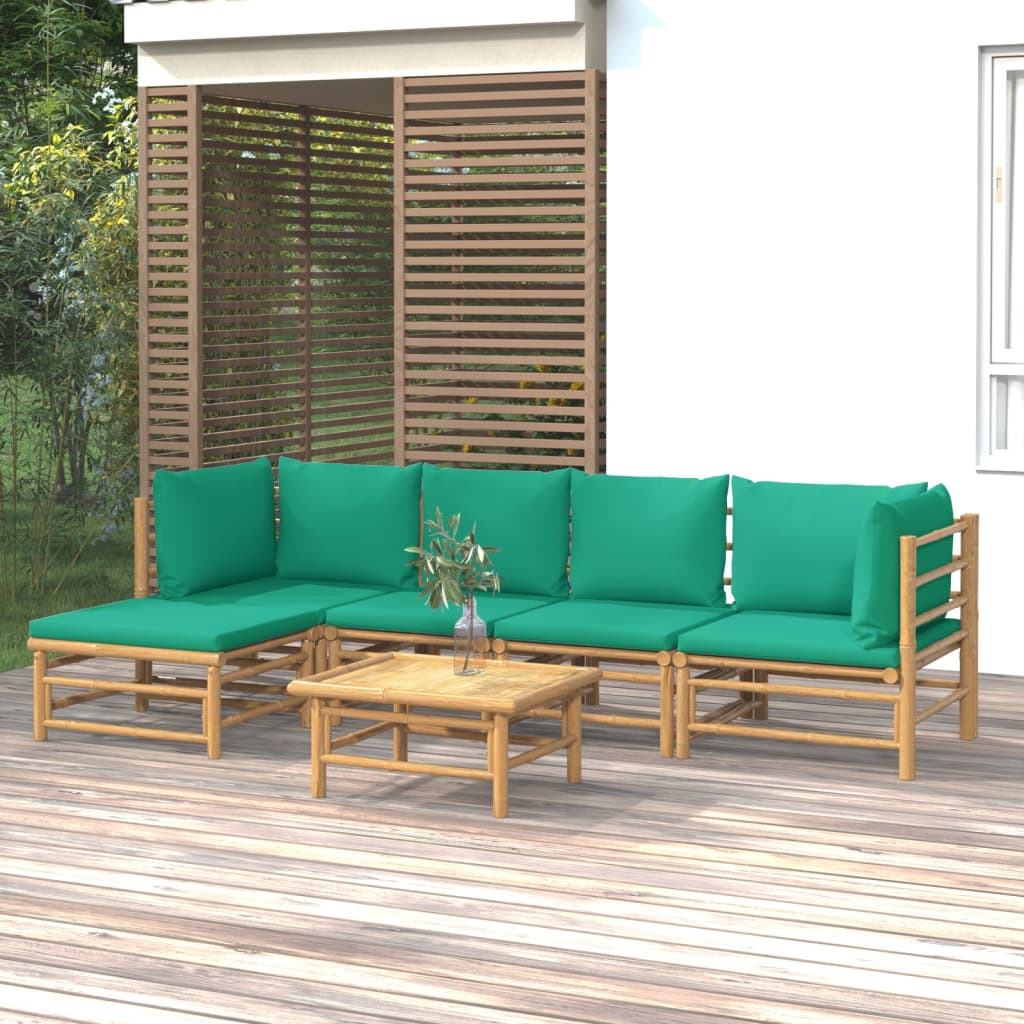 Vetonek Set de muebles de jardín 6 piezas bambú con cojines verde