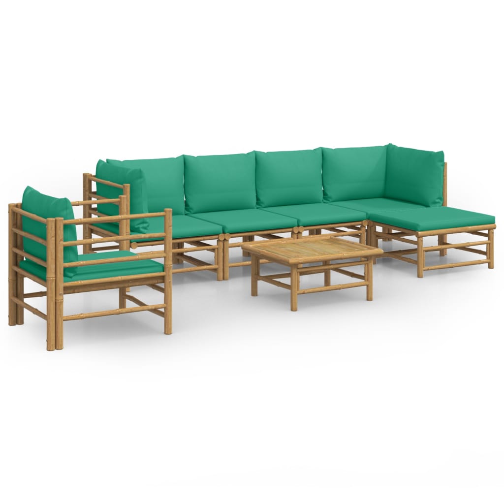 Set de muebles de jardín 7 piezas bambú con cojines verde vidaXL