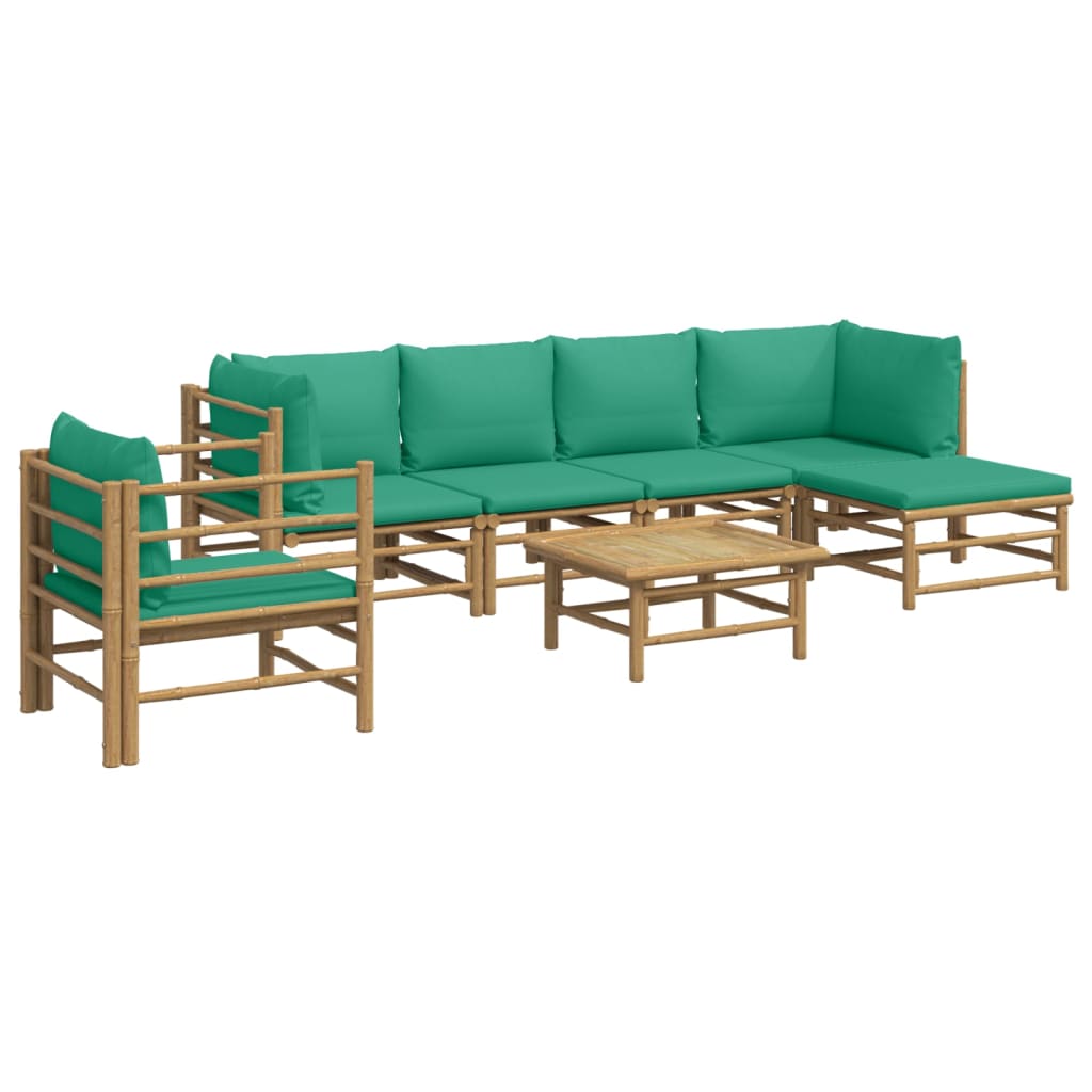 Set de muebles de jardín 7 piezas bambú con cojines verde vidaXL