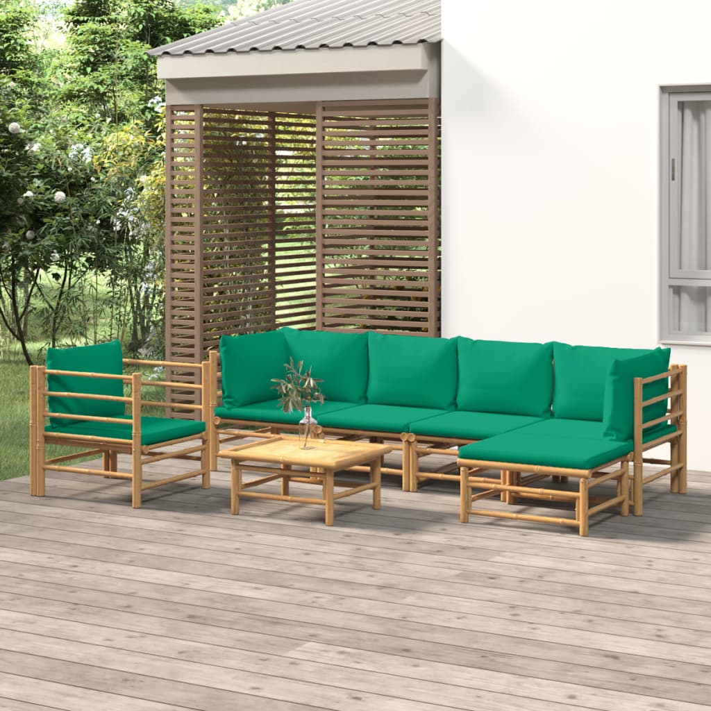 Vetonek Set de muebles de jardín 7 piezas bambú con cojines verde